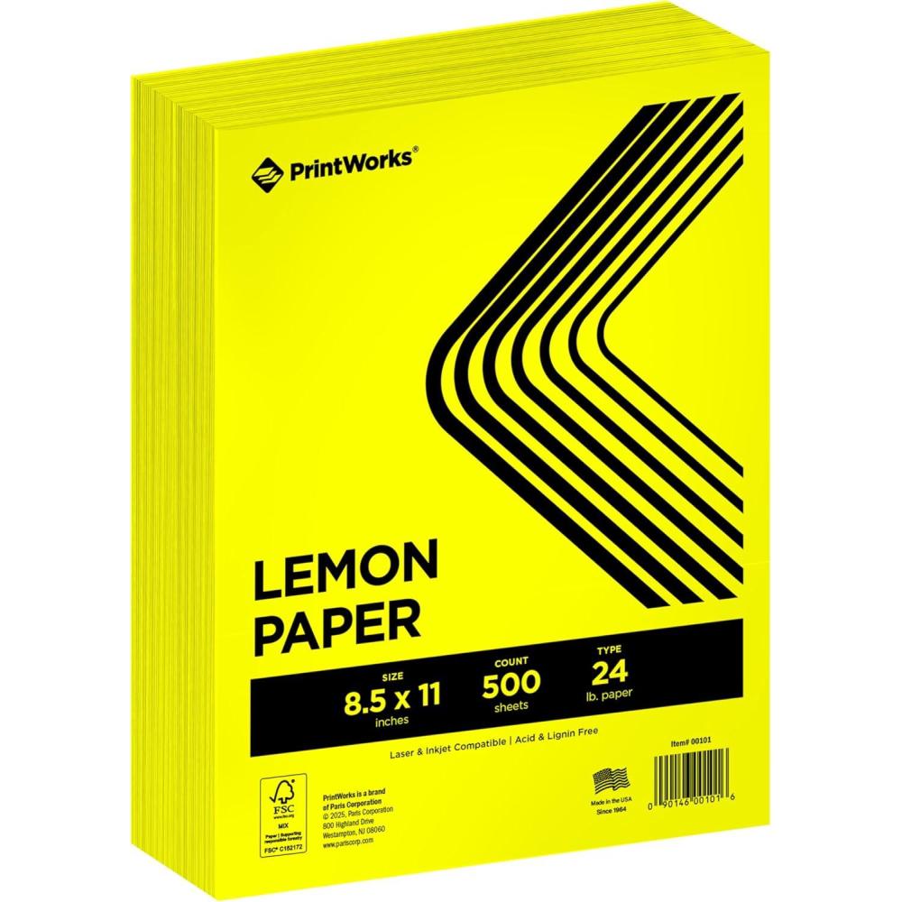 imagePrintWorks Premium Bright Blue Colored Paper 85quot x 11quot  24 lb89 gsm  2500 Sheets  Made in the USA  FSC Certified  AcidFree ampamp FadeResistant  Printer Compatible 00102CLemon Yellow