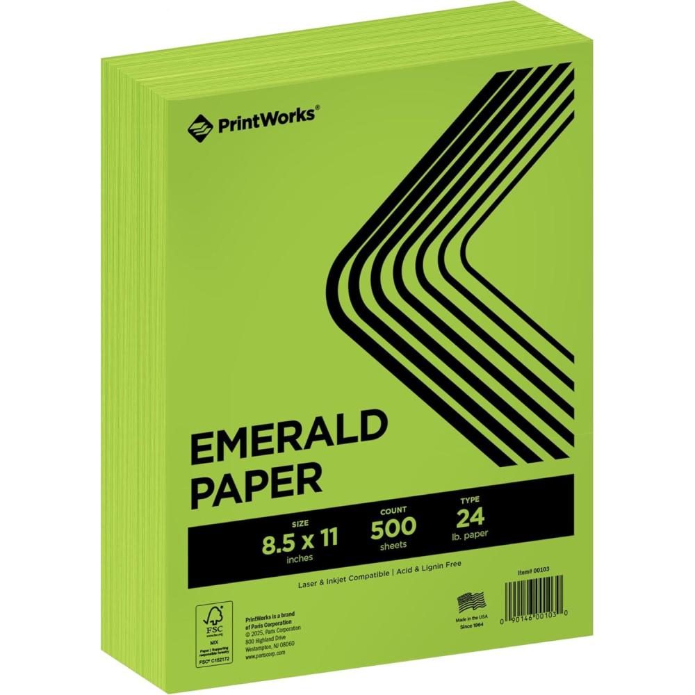 imagePrintWorks Premium Bright Blue Colored Paper 85quot x 11quot  24 lb89 gsm  2500 Sheets  Made in the USA  FSC Certified  AcidFree ampamp FadeResistant  Printer Compatible 00102CEmerald Green