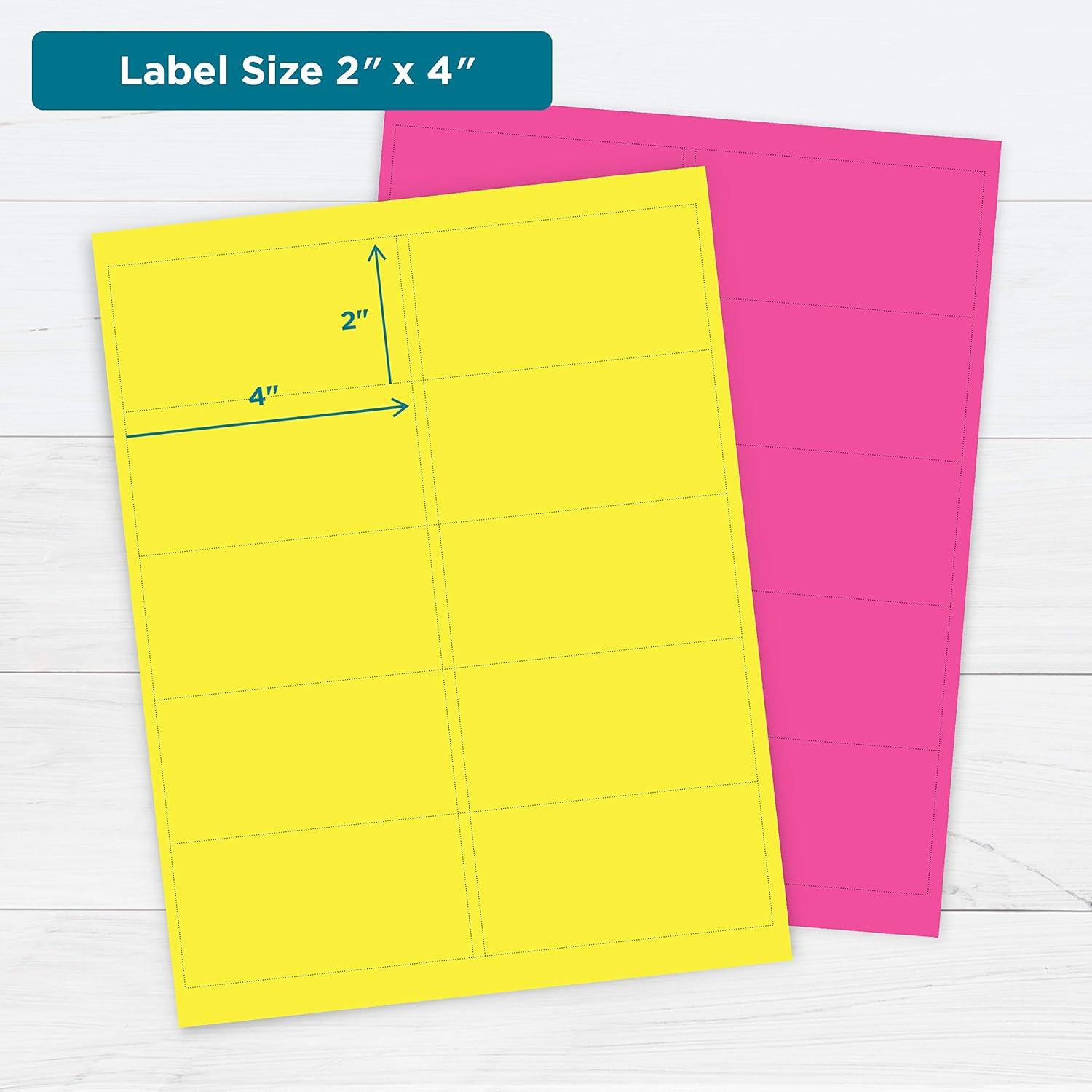 imagePrintWorks Neon Labels 2quot x 4quot  200 Colored Address Labels 20 Sheets  Fluorescent Pink Orange Green ampamp Yellow Colored Stickers for Labeling  Made in The USA  Printer Compatible 00671