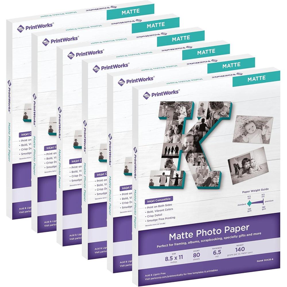 imagePrintWorks Matte Photo Paper For Use with Inkjet Printers Printable on Both Sides Standard 65 mil 85 x 11 6 Pack Bundle 480 Sheets 004266C