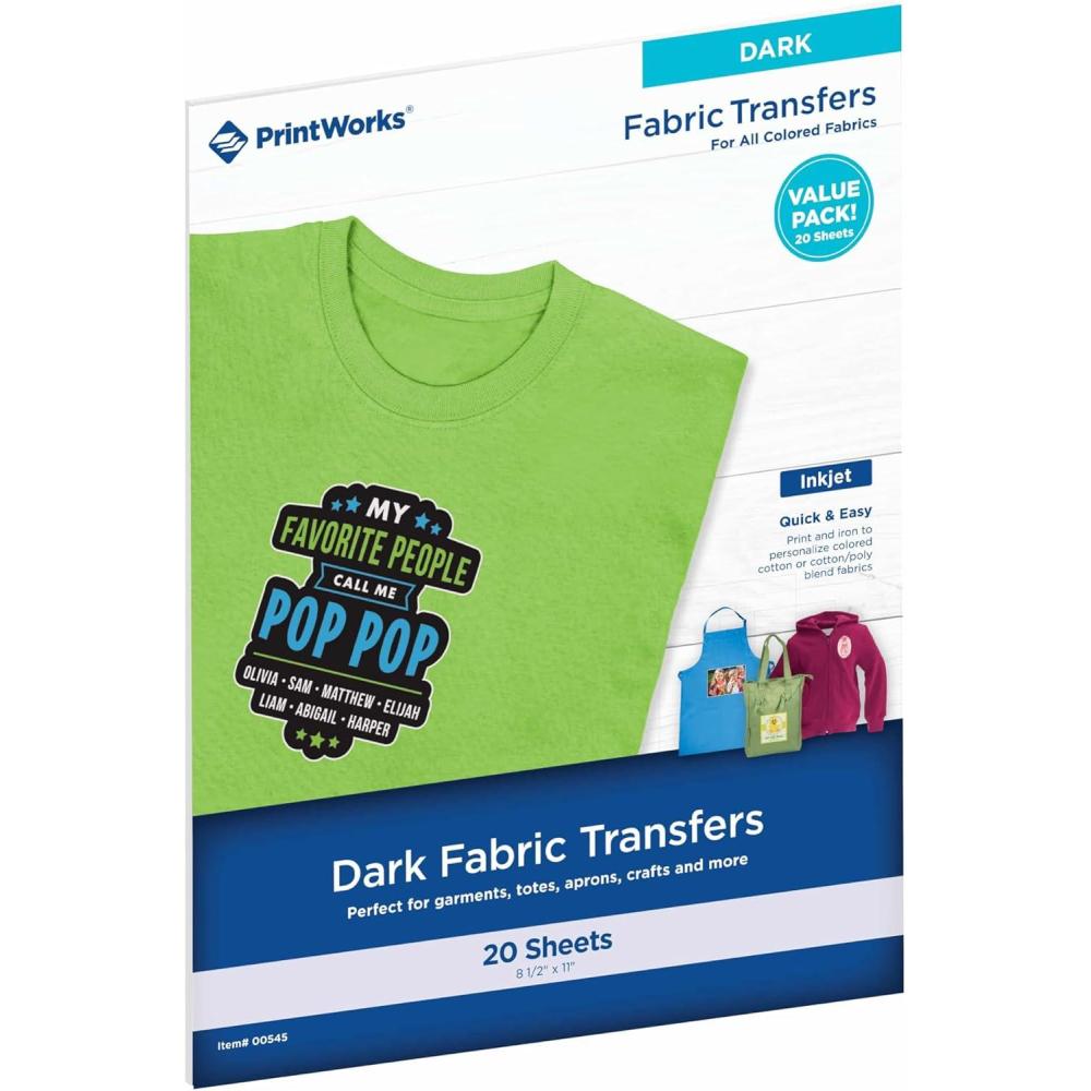 imagePrintWorks Printable Iron on Heat Transfer Paper for Dark Fabrics ampamp TShirts 85 x 11 40 Sheets Easily DIY Made in The USA20 Sheets