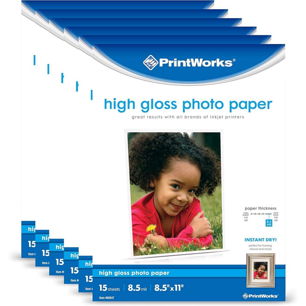 imagePrintworks High Gloss Photo Paper for Inkjet Printers 85 mil 15 Sheets 85 x 11 00547  White85 x 11