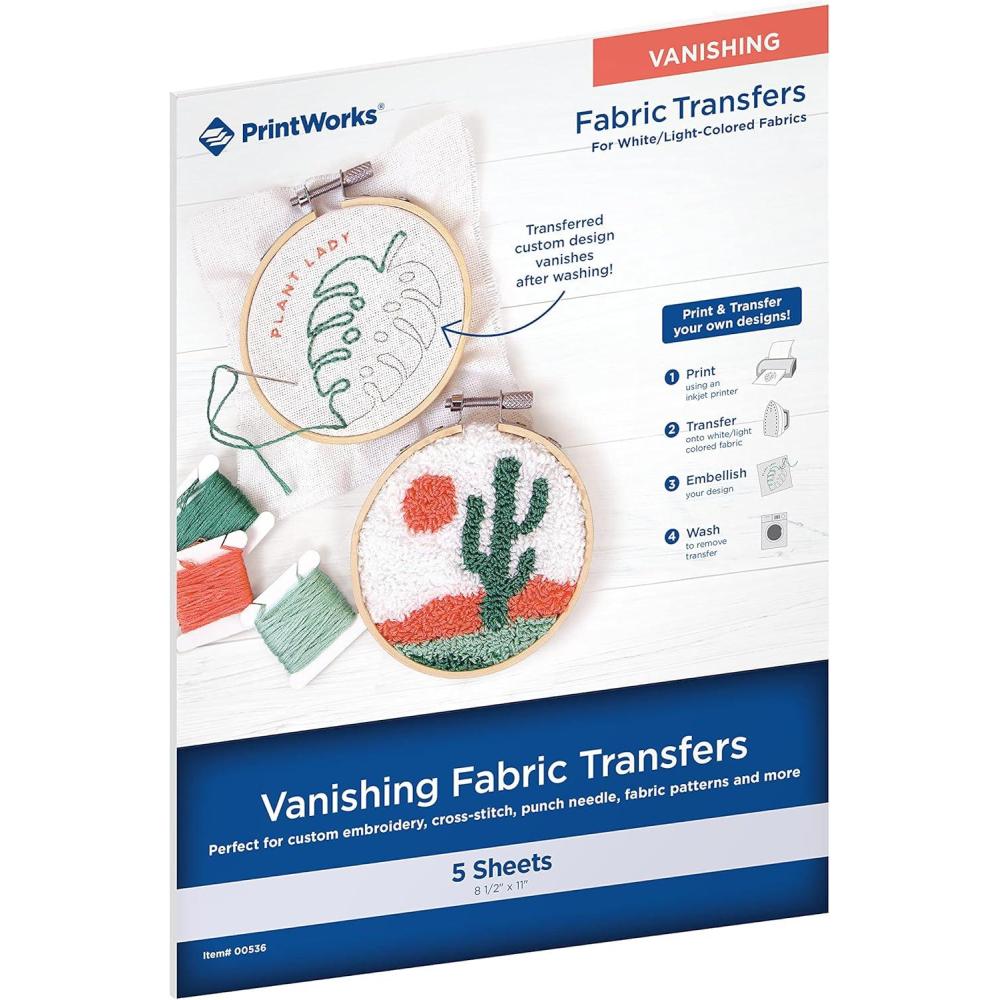 imagePrintworks Vanishing Embroidery Transfers for WhiteLightColored Fabrics 12 Sheets Inkjet 85 x 11 005245 Sheets