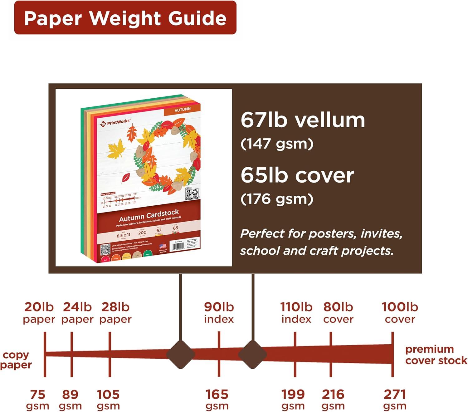 imagePrintWorks Autumn Cardstock 85quot x 11quot  200 Sheets  5 Assorted Fall Cardstock Colors  Ideal for School ampamp Craft Projects  67 lb147 gsm ampamp 65 lb176 gsm  Made in the USA 00598