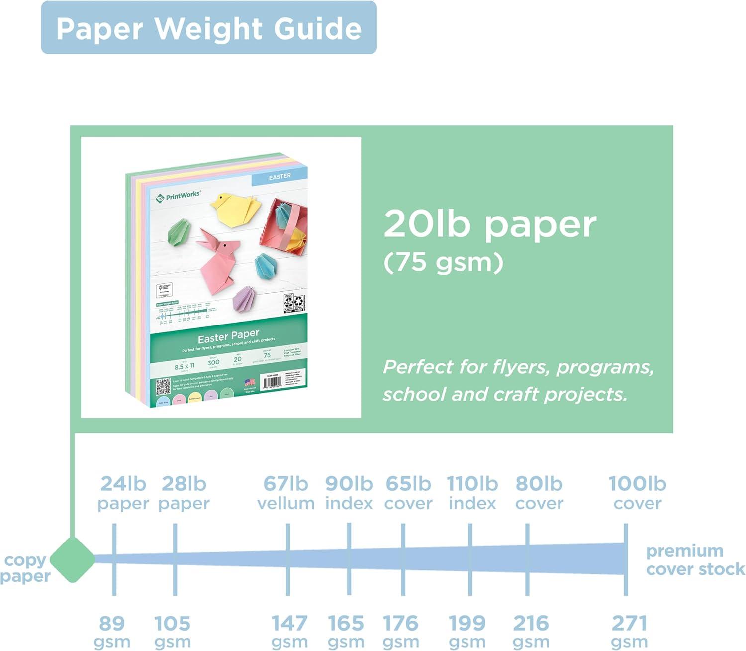 imagePrintWorks Easter Paper 85quot x 11quot  300 Sheets  5 Assorted Pastel Paper Colors  30 Recycled  Ideal for School ampamp Craft Projects  Made in The USA  SFI Certified  20 lb75 GSM 00586