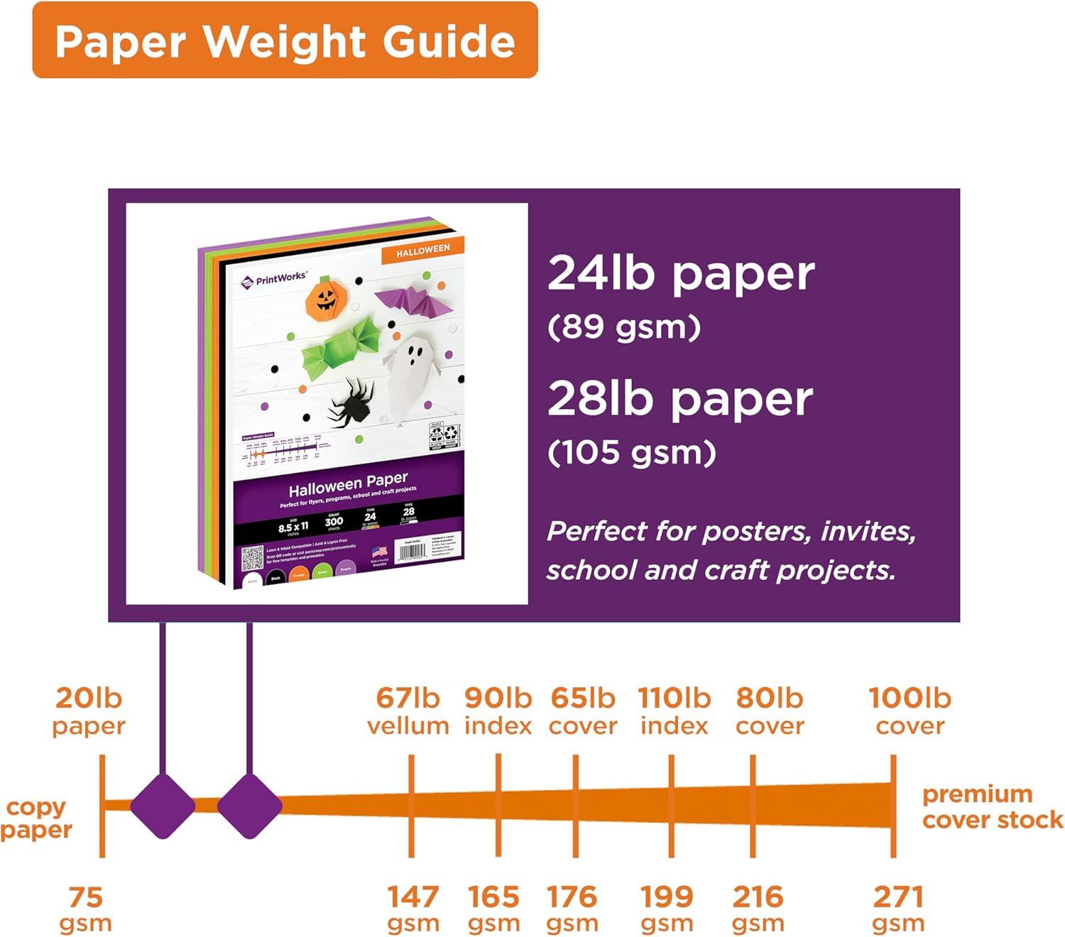 imagePrintWorks Halloween Paper 85quot x 11quot  300 Sheets  5 Assorted Colors  Ideal for School ampamp Craft Projects  Made in the USA  FSC Certified  24 lb89 gsm ampamp 28 lb105 gsm 00582