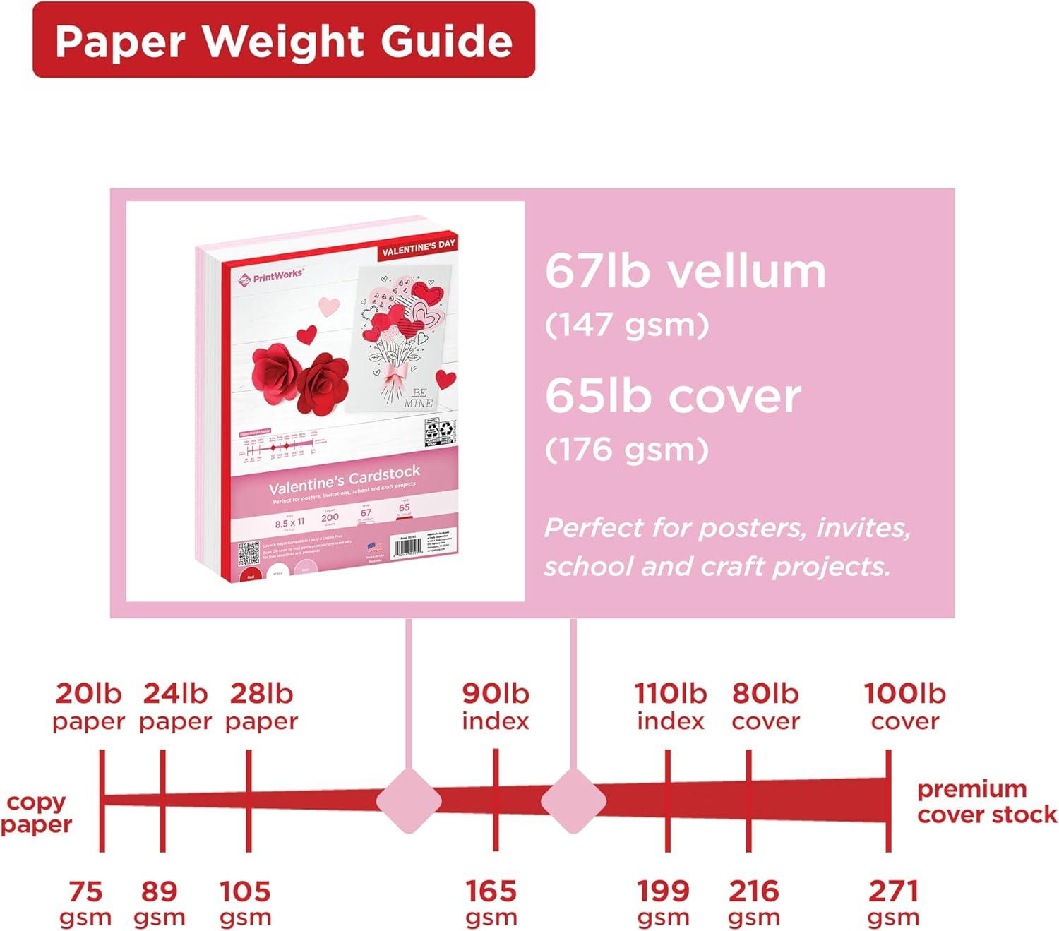 imagePrintWorks Valentine Cardstock 85quot x 11quot  50 Sheets  3 Assorted Colors Red Pink ampamp White  Ideal for School ampamp Craft Projects  67 lb147 gsm ampamp 65 lb176 gsm  Made in the USA 00652