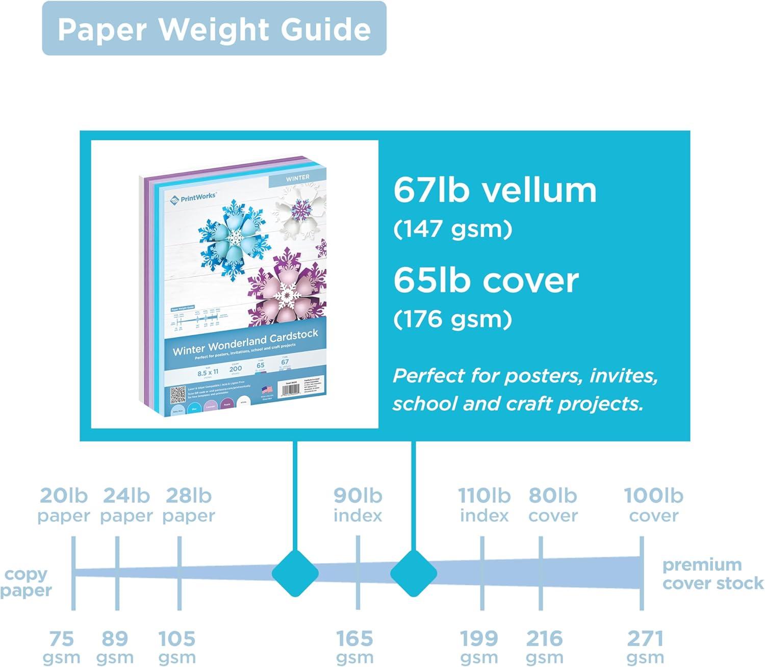 imagePrintWorks Winter Wonderland Cardstock 85quot x 11quot  200 Sheets  5 Assorted Winter Card Stock Colors  Ideal for School ampamp Craft Projects  67 lb147 gsm ampamp 65 lb176 gsm  Made in the USA 00599