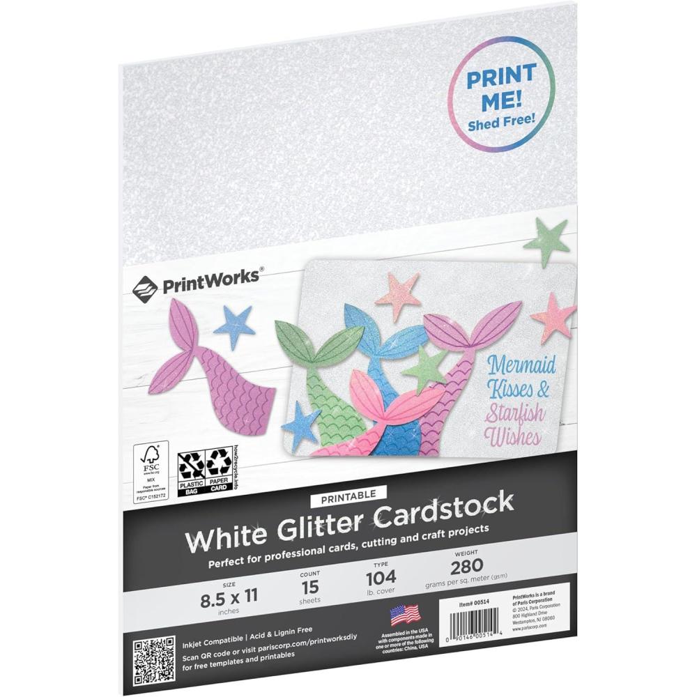 imagePrint Works Printable White Glitter Cardstock Perfect for Holiday School and Craft Projects 15 Sheets 85 x 11 00514