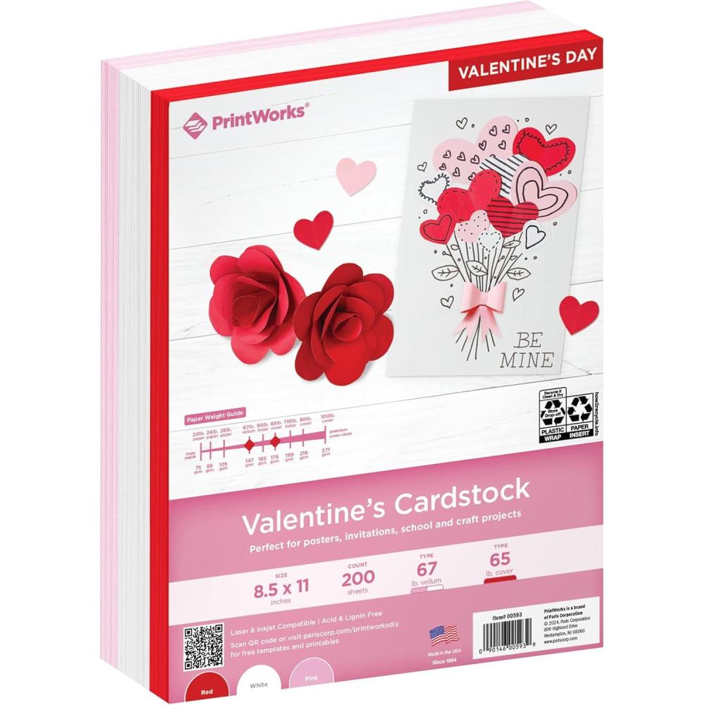imagePrintWorks Americana Cardstock 85quot x 11quot  200 Sheets  Red White ampamp Blue Cardstock Colors  Ideal for School ampamp Craft Projects  67 lb147 gsm ampamp 65 lb176 gsm  Made in the USA 00595Valentine