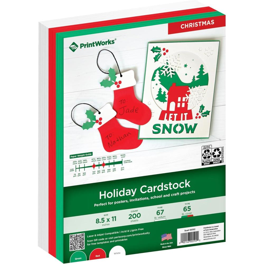 imagePrintWorks Americana Cardstock 85quot x 11quot  200 Sheets  Red White ampamp Blue Cardstock Colors  Ideal for School ampamp Craft Projects  67 lb147 gsm ampamp 65 lb176 gsm  Made in the USA 00595Christmas