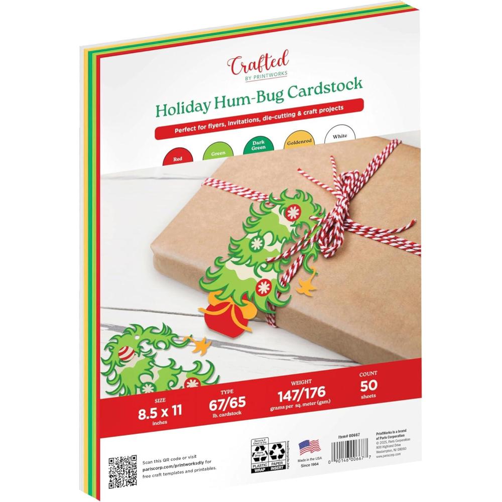 imagePrintWorks Holiday HumBug Cardstock 85quot x 11quot  50 Sheets  5 Christmas Cardstock Colors  Ideal for School ampamp Craft Projects  67 lb147 gsm ampamp 65 lb176 gsm  Made in the USA 00667
