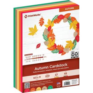 PrintWorks Autumn Cardstock 8.5″ x 11″ – 200 Sheets – 5 Assorted Fall Cardstock Colors – Ideal for School & Craft Projects – 67 lb/147 gsm & 65 lb/176 gsm – Made in the USA (00598)