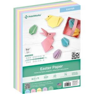 PrintWorks Easter Paper 8.5″ x 11″ – 300 Sheets – 5 Assorted Pastel Paper Colors – 30% Recycled – Ideal for School & Craft Projects – Made in The USA – SFI® Certified – 20 lb/75 GSM (00586)