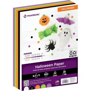 PrintWorks Halloween Paper 8.5″ x 11″ – 300 Sheets – 5 Assorted Colors – Ideal for School & Craft Projects – Made in the USA – FSC® Certified – 24 lb/89 gsm & 28 lb/105 gsm (00582)