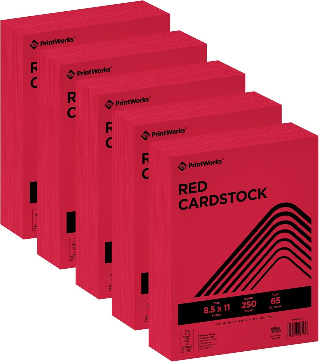 imagePrintWorks Bright Red Colored Cardstock 85 x 11  65 lb176 gsm  250 Sheets  Made in the USA  FSC Certified  AcidFree ampamp FadeResistant  Printer ampamp Cut Machine Compatible 00117Red