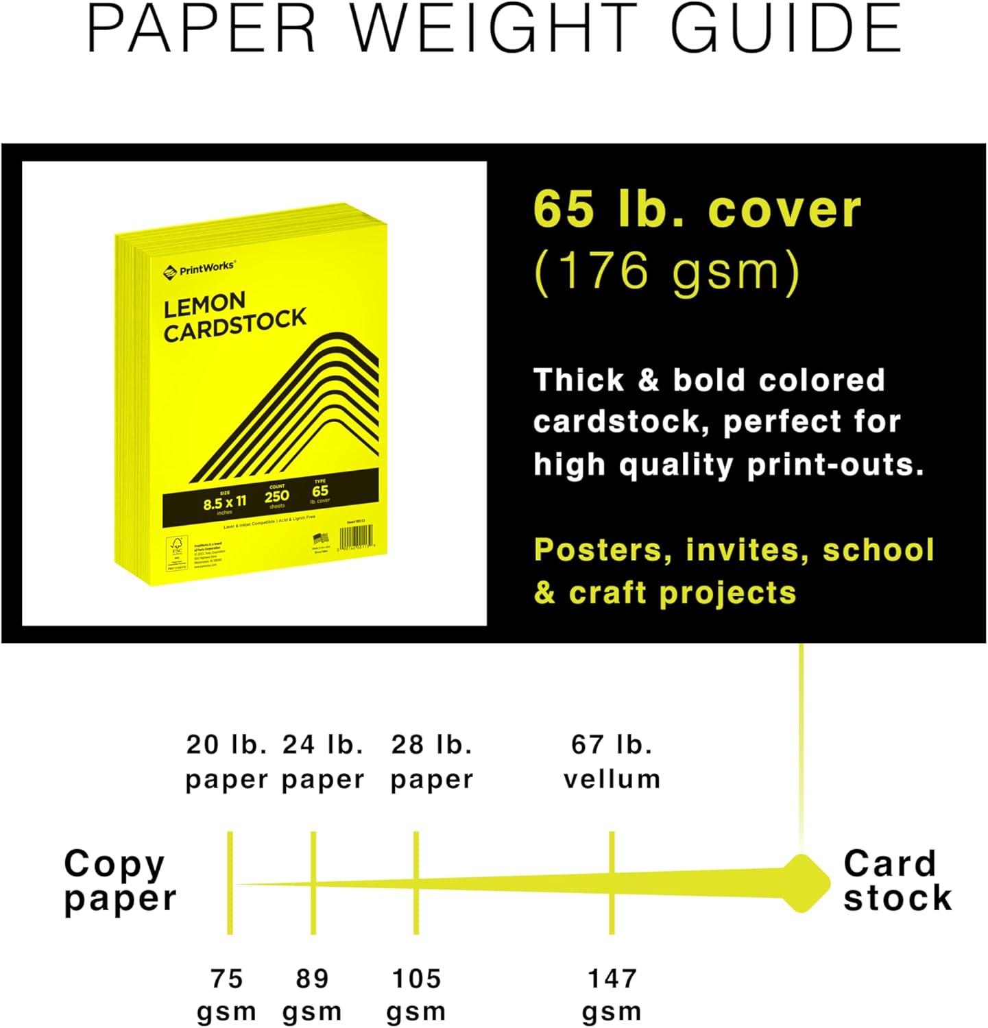 imagePrintWorks Bright Red Colored Cardstock 85 x 11  65 lb176 gsm  250 Sheets  Made in the USA  FSC Certified  AcidFree ampamp FadeResistant  Printer ampamp Cut Machine Compatible 00117Lemon Yellow