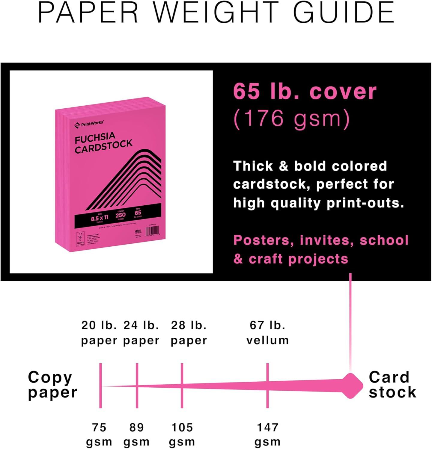 imagePrintWorks Bright Red Colored Cardstock 85 x 11  65 lb176 gsm  250 Sheets  Made in the USA  FSC Certified  AcidFree ampamp FadeResistant  Printer ampamp Cut Machine Compatible 00117Fuchsia Pink