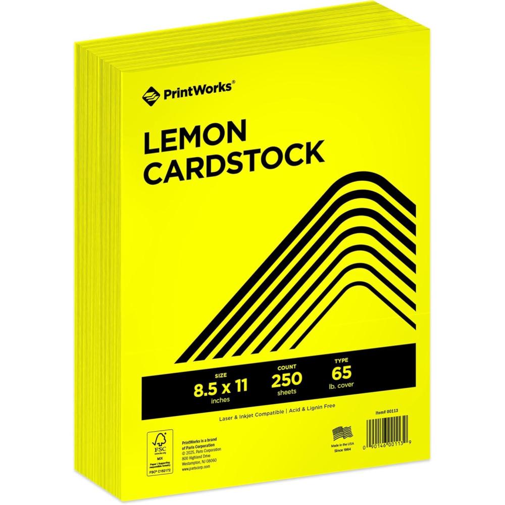 imagePrintWorks Bright Red Colored Cardstock 85 x 11  65 lb176 gsm  250 Sheets  Made in the USA  FSC Certified  AcidFree ampamp FadeResistant  Printer ampamp Cut Machine Compatible 00117Lemon Yellow