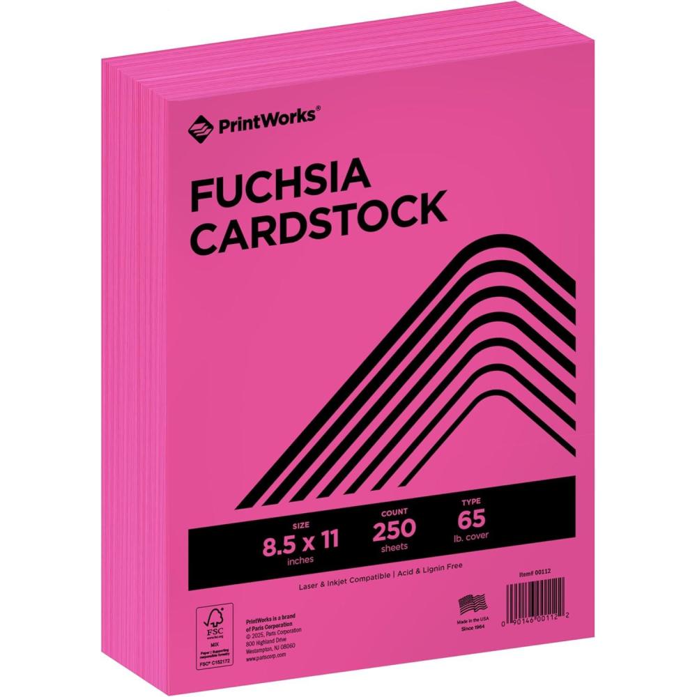 imagePrintWorks Bright Red Colored Cardstock 85 x 11  65 lb176 gsm  250 Sheets  Made in the USA  FSC Certified  AcidFree ampamp FadeResistant  Printer ampamp Cut Machine Compatible 00117Fuchsia Pink