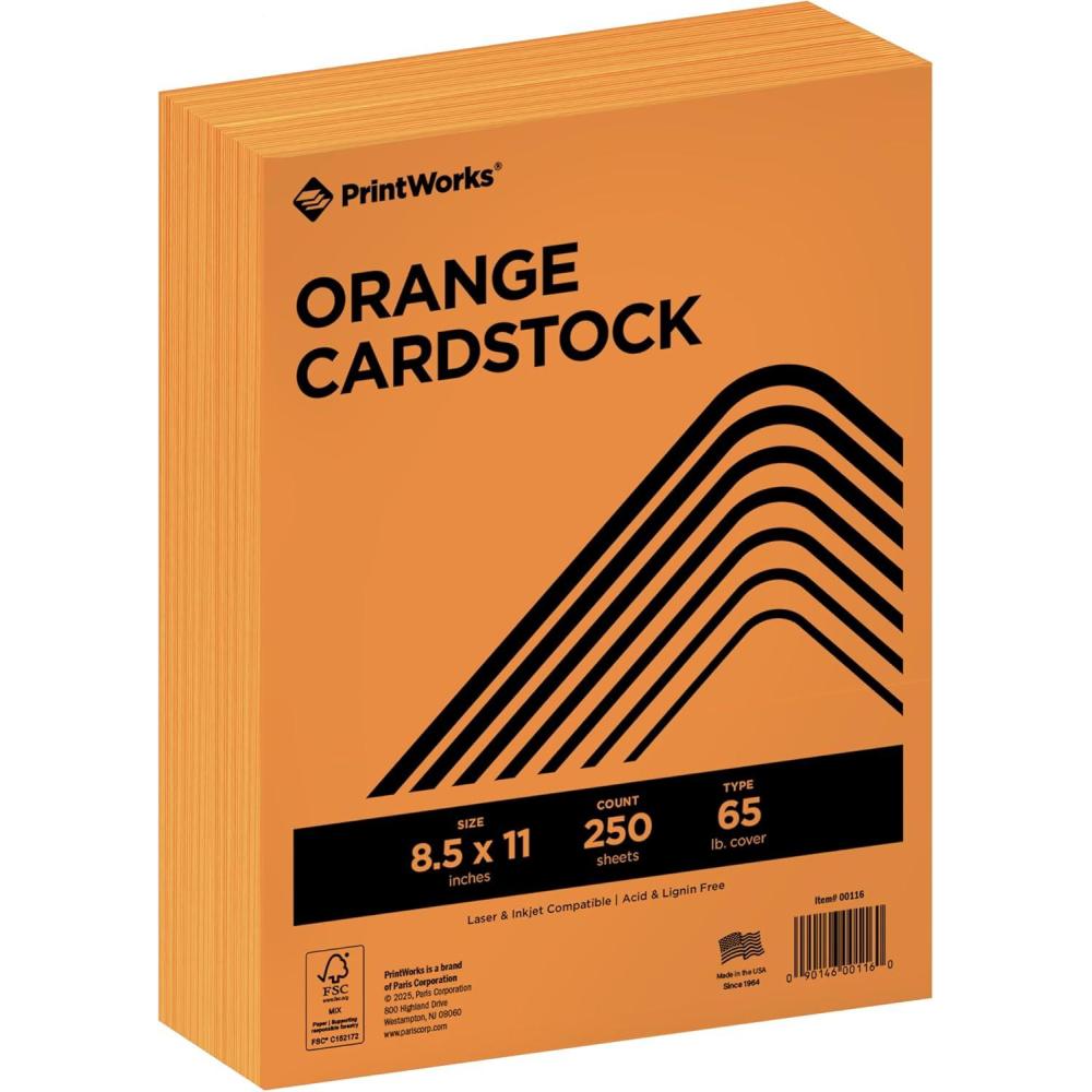 imagePrintWorks Bright Red Colored Cardstock 85 x 11  65 lb176 gsm  250 Sheets  Made in the USA  FSC Certified  AcidFree ampamp FadeResistant  Printer ampamp Cut Machine Compatible 00117Orange