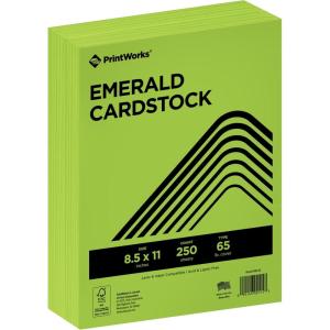 PrintWorks Bright Red Colored Cardstock 8.5” x 11” – 65 lb/176 gsm – 250 Sheets – Made in the USA – FSC® Certified – Acid-Free & Fade-Resistant – Printer & Cut Machine Compatible (00117)(Emerald Green)