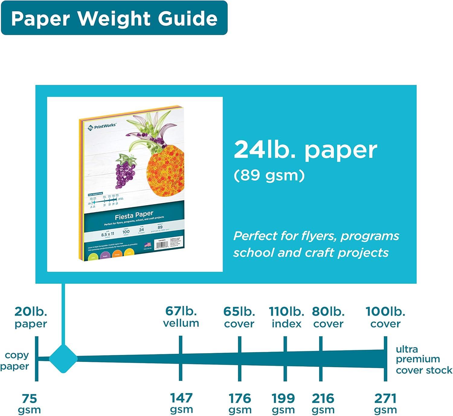 imagePrintWorks Bright Cardstock 85quot x 11quot  50 Sheets  5 Assorted Primary Colors  Ideal for School ampamp Craft Projects  65 lb176 gsm  Made in the USA  FSC Certified 00682Fiesta