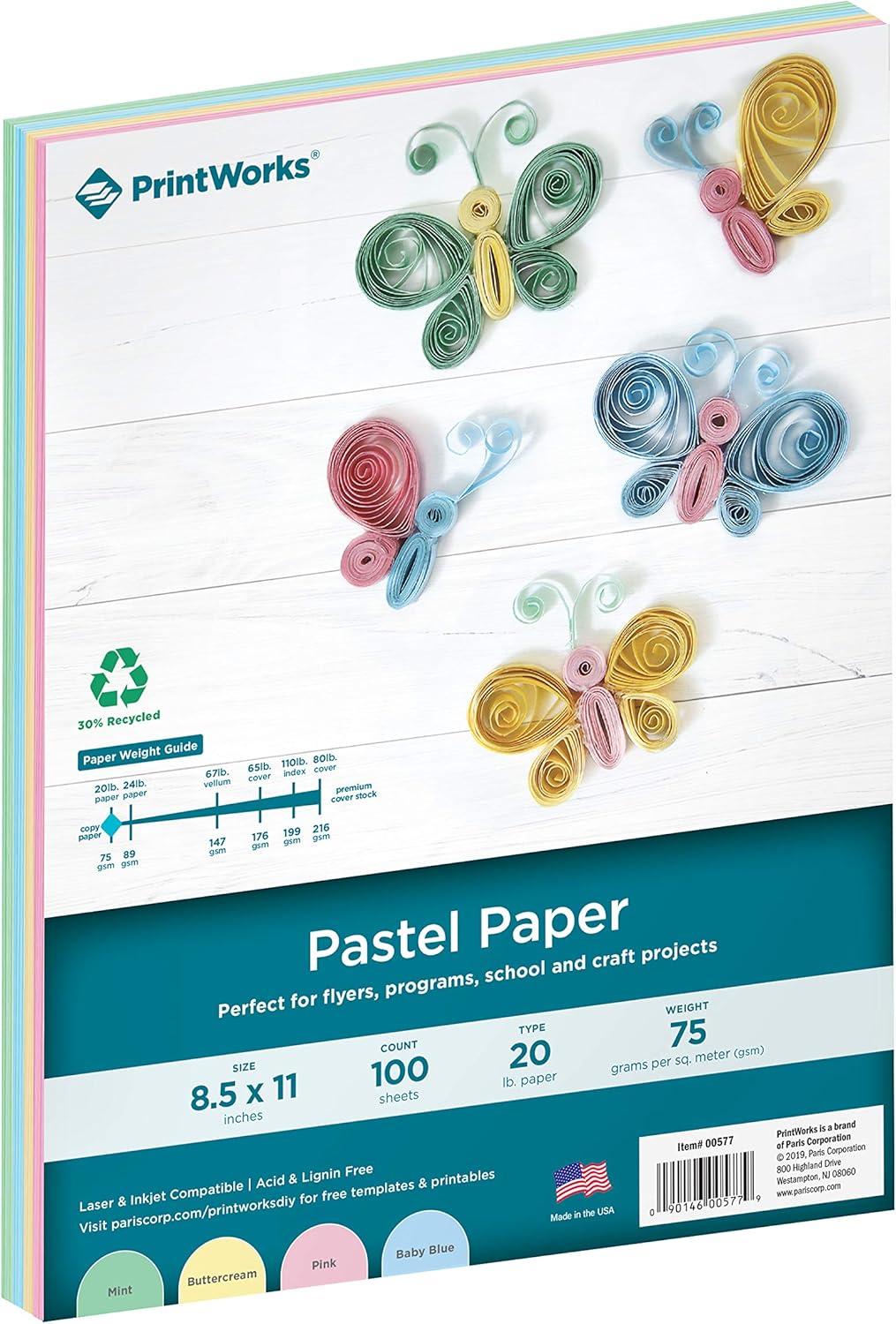 imagePrintWorks Bright Cardstock 85quot x 11quot  50 Sheets  5 Assorted Primary Colors  Ideal for School ampamp Craft Projects  65 lb176 gsm  Made in the USA  FSC Certified 00682Baby Blue  Pink  Buttercream  Lilac  Mint