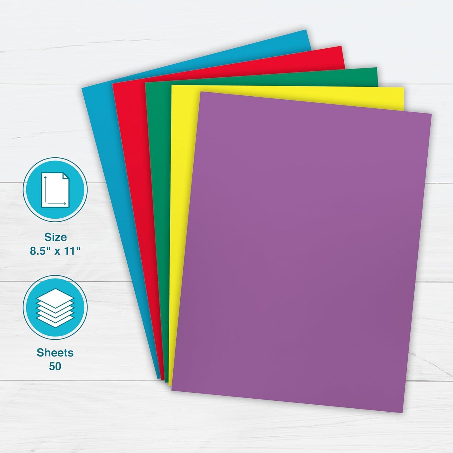 imagePrintWorks Bright Cardstock 85quot x 11quot  50 Sheets  5 Assorted Primary Colors  Ideal for School ampamp Craft Projects  65 lb176 gsm  Made in the USA  FSC Certified 00682Bright