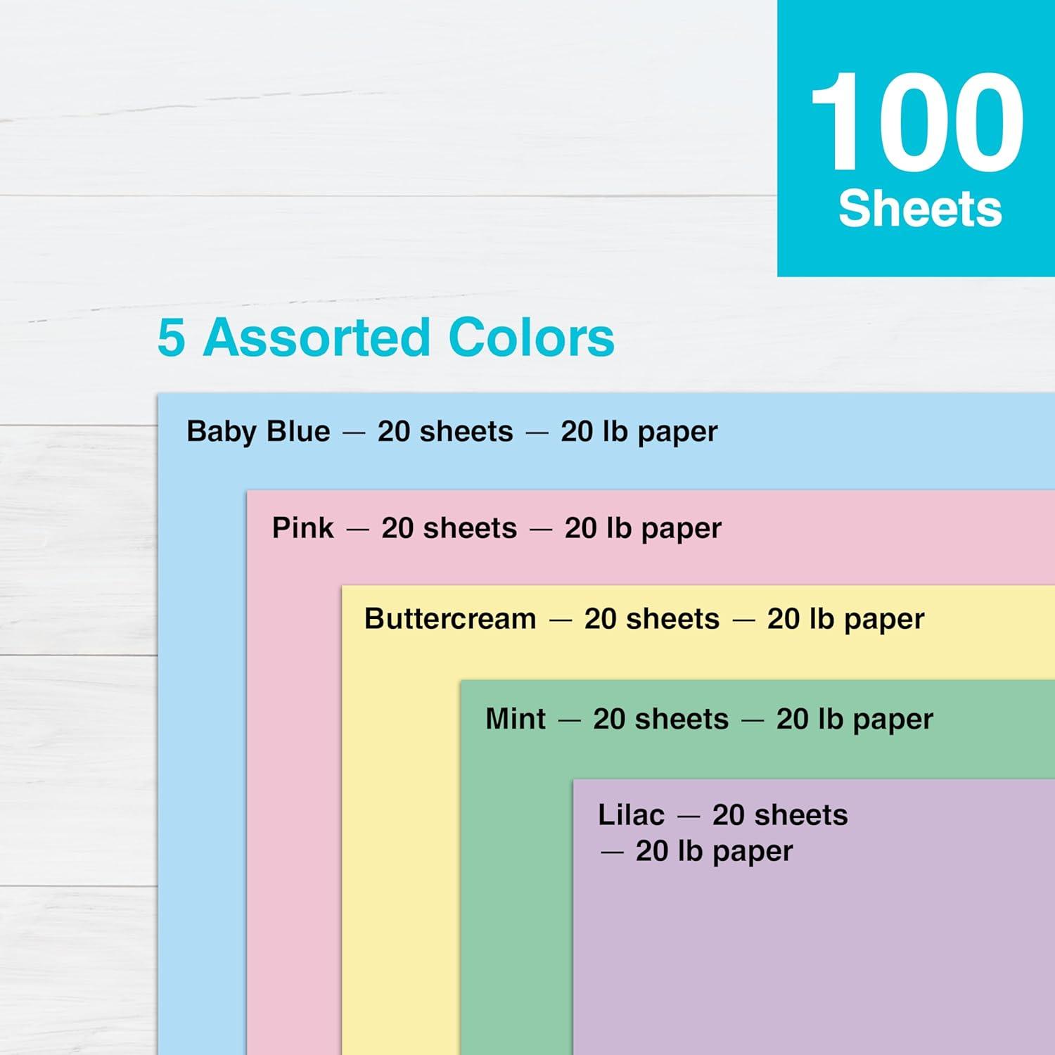 imagePrintWorks Bright Cardstock 85quot x 11quot  50 Sheets  5 Assorted Primary Colors  Ideal for School ampamp Craft Projects  65 lb176 gsm  Made in the USA  FSC Certified 00682Baby Blue  Pink  Buttercream  Lilac  Mint