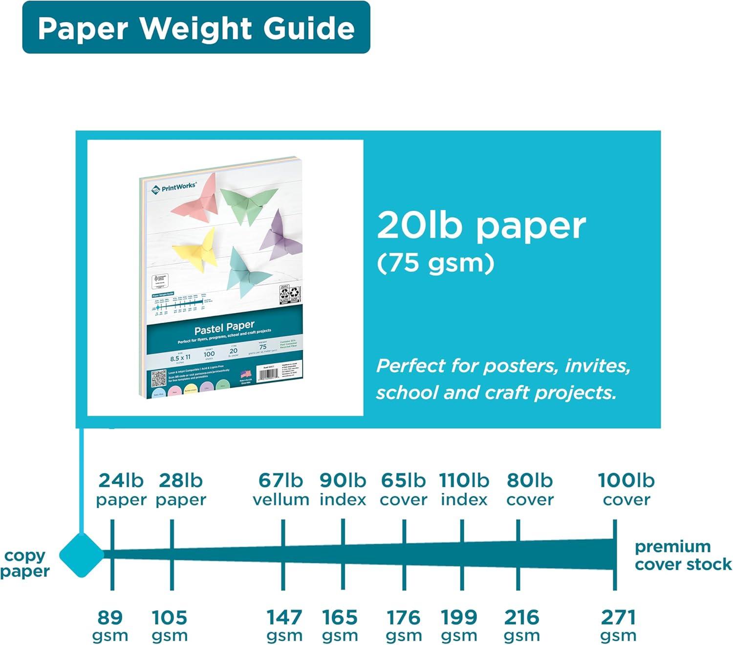 imagePrintWorks Bright Cardstock 85quot x 11quot  50 Sheets  5 Assorted Primary Colors  Ideal for School ampamp Craft Projects  65 lb176 gsm  Made in the USA  FSC Certified 00682Baby Blue  Pink  Buttercream  Lilac  Mint