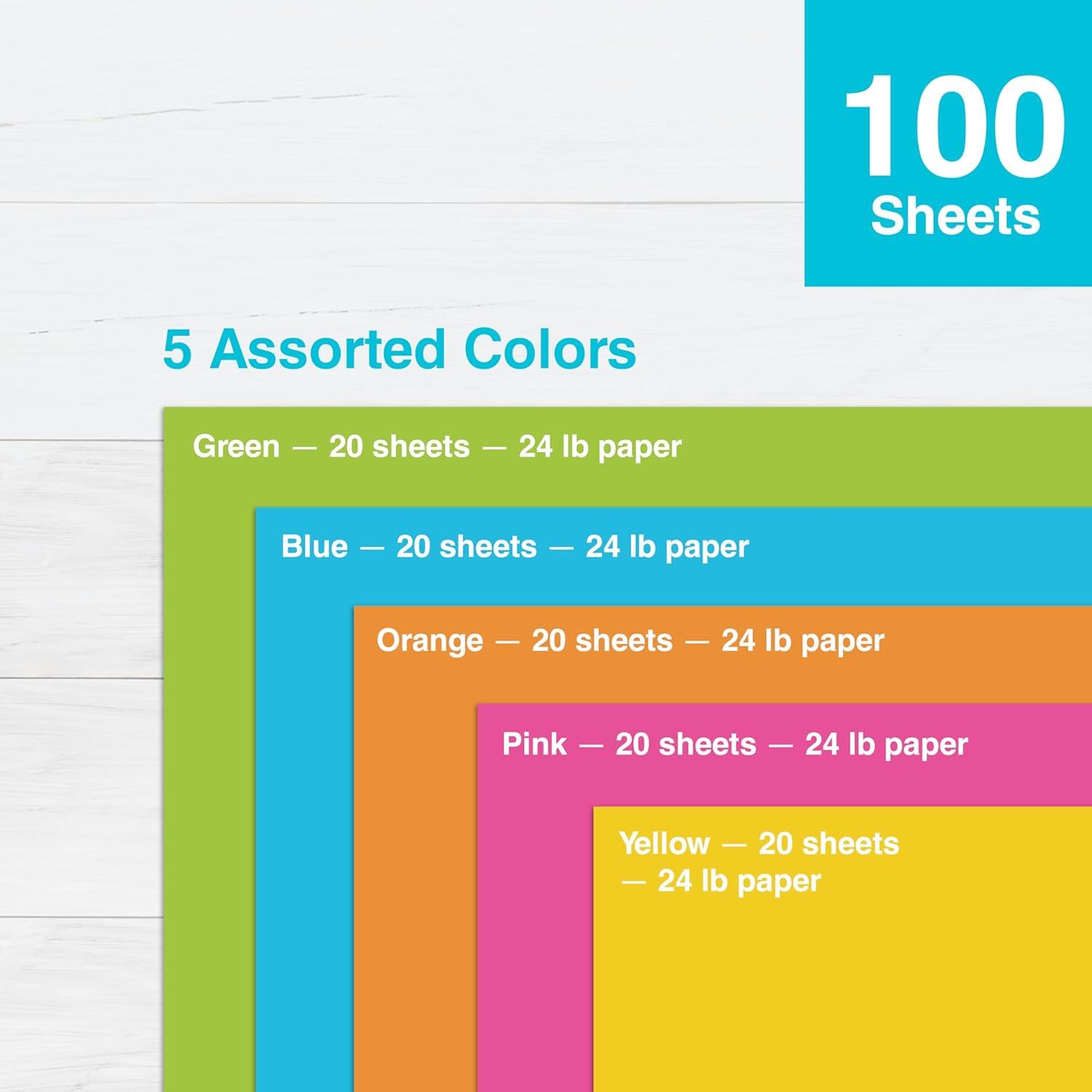 imagePrintWorks Bright Cardstock 85quot x 11quot  50 Sheets  5 Assorted Primary Colors  Ideal for School ampamp Craft Projects  65 lb176 gsm  Made in the USA  FSC Certified 00682Neon
