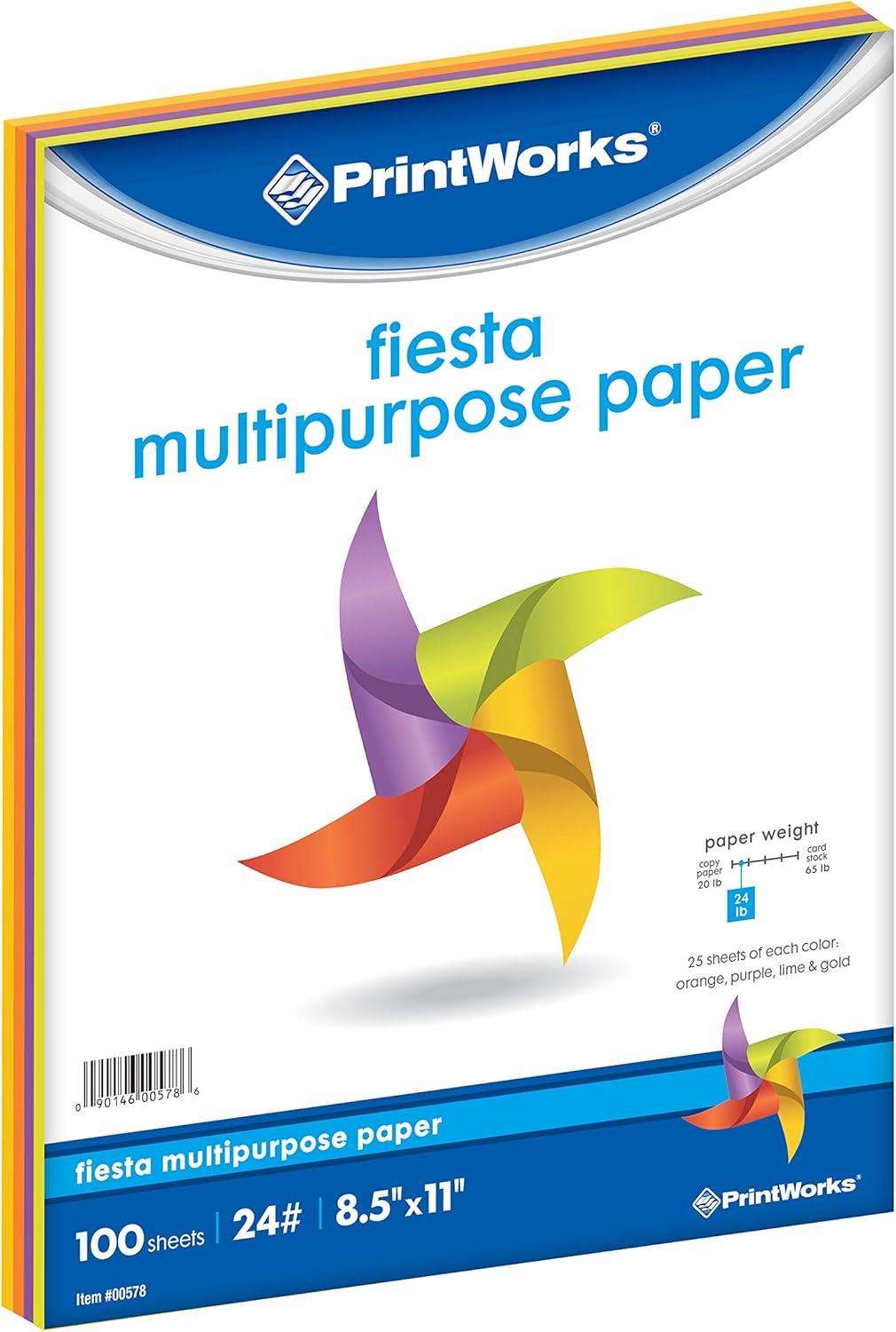 imagePrintWorks Bright Cardstock 85quot x 11quot  50 Sheets  5 Assorted Primary Colors  Ideal for School ampamp Craft Projects  65 lb176 gsm  Made in the USA  FSC Certified 00682Fiesta
