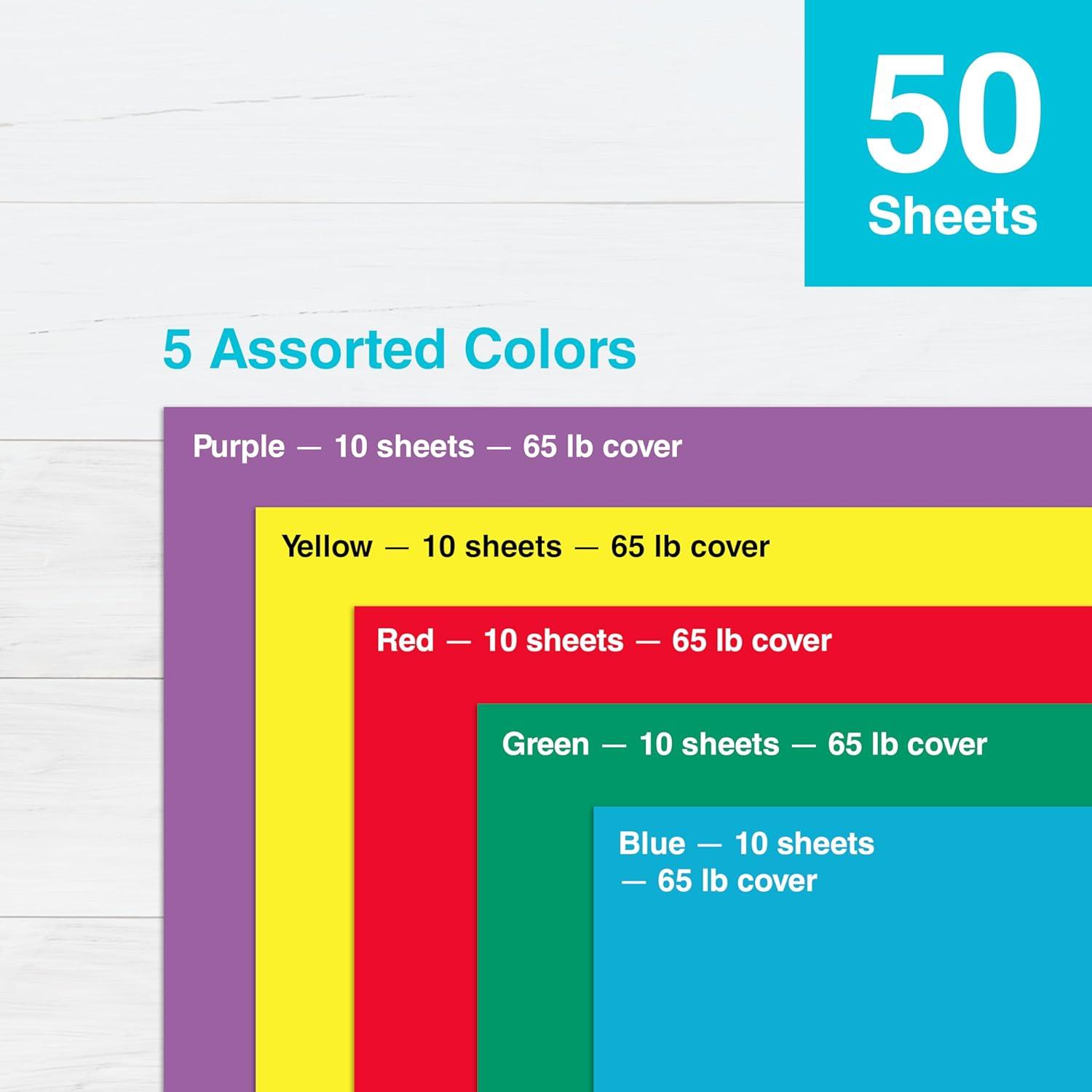 imagePrintWorks Bright Cardstock 85quot x 11quot  50 Sheets  5 Assorted Primary Colors  Ideal for School ampamp Craft Projects  65 lb176 gsm  Made in the USA  FSC Certified 00682Bright