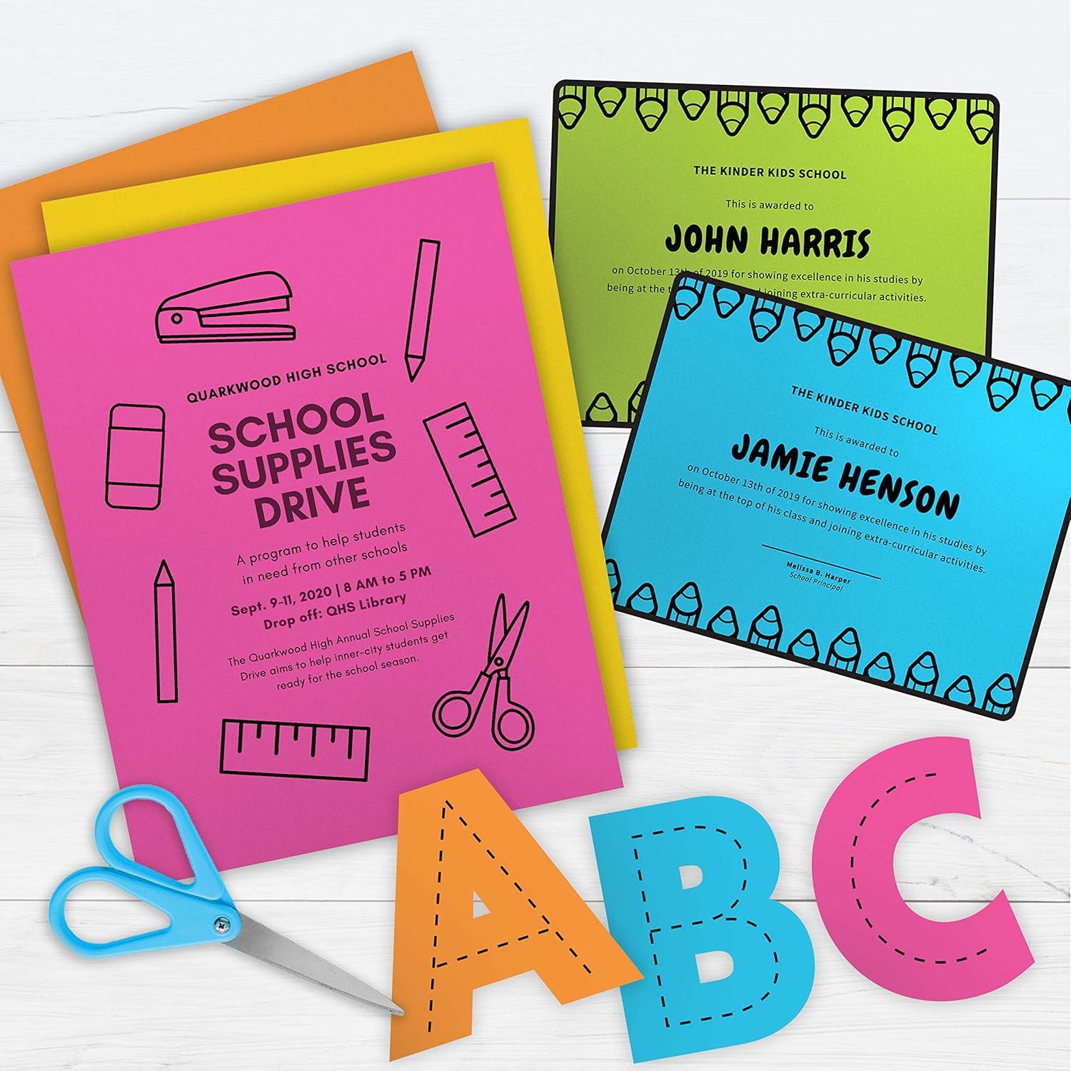 imagePrintWorks Bright Cardstock 85quot x 11quot  50 Sheets  5 Assorted Primary Colors  Ideal for School ampamp Craft Projects  65 lb176 gsm  Made in the USA  FSC Certified 00682Neon