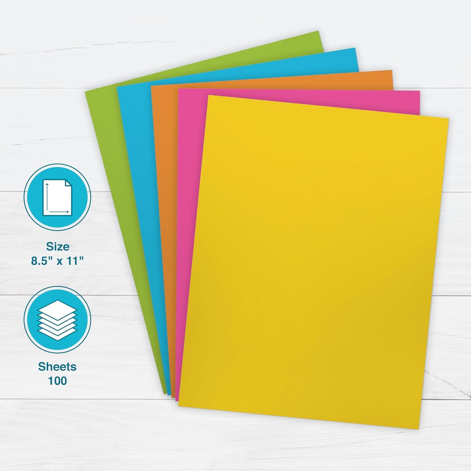 imagePrintWorks Bright Cardstock 85quot x 11quot  50 Sheets  5 Assorted Primary Colors  Ideal for School ampamp Craft Projects  65 lb176 gsm  Made in the USA  FSC Certified 00682Neon