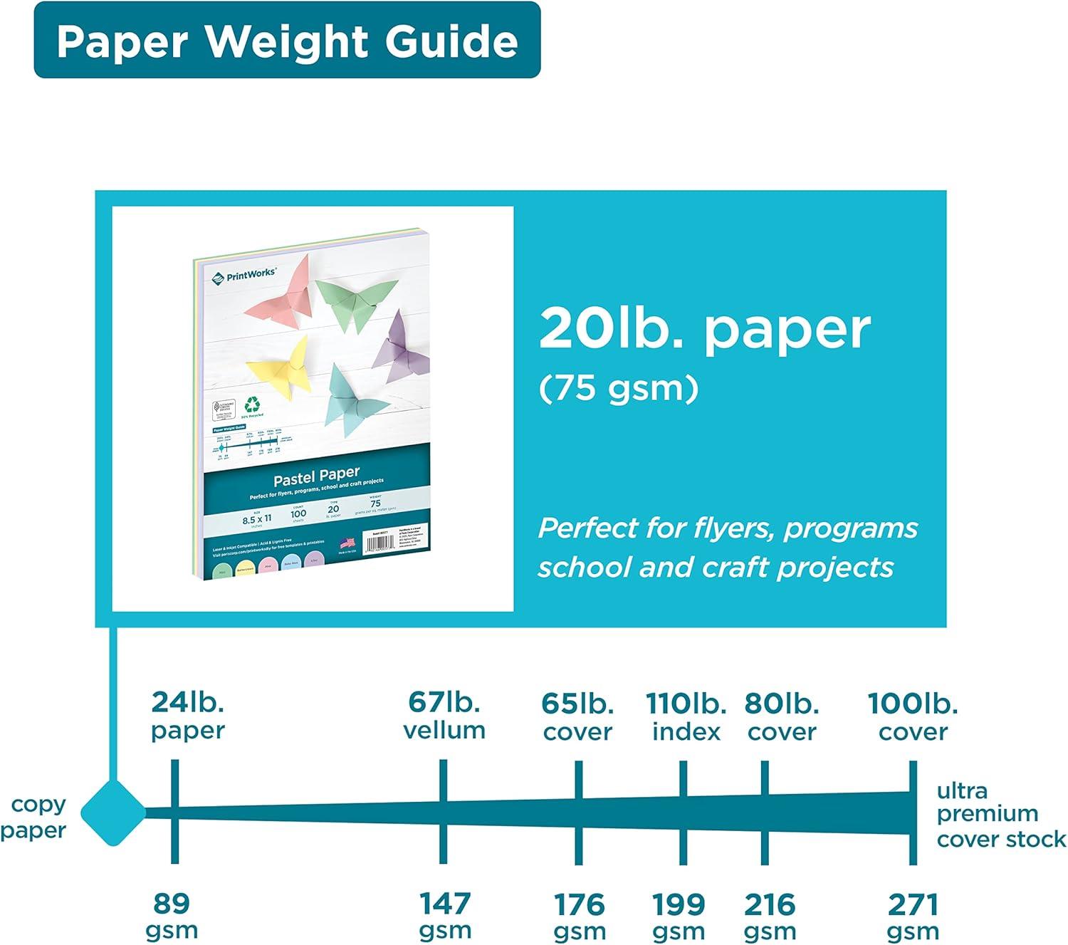imagePrintWorks Bright Cardstock 85quot x 11quot  50 Sheets  5 Assorted Primary Colors  Ideal for School ampamp Craft Projects  65 lb176 gsm  Made in the USA  FSC Certified 00682Baby Blue  Pink  Buttercream  Lilac  Mint