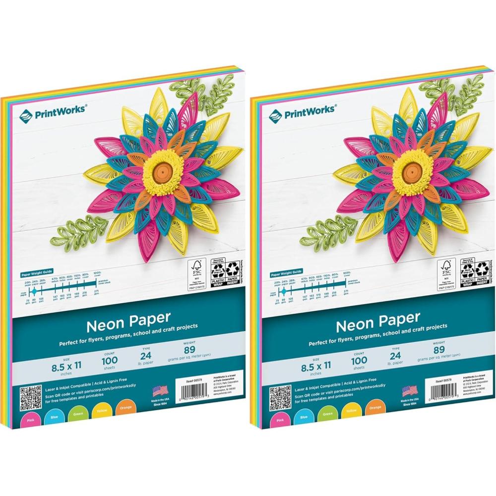 imagePrintWorks Bright Cardstock 85quot x 11quot  50 Sheets  5 Assorted Primary Colors  Ideal for School ampamp Craft Projects  65 lb176 gsm  Made in the USA  FSC Certified 00682Neon