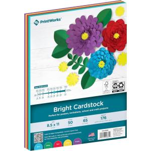 PrintWorks Bright Cardstock 8.5″ x 11″ – 50 Sheets – 5 Assorted Primary Colors – Ideal for School & Craft Projects – 65 lb/176 gsm – Made in the USA – FSC® Certified (00682)(Bright)