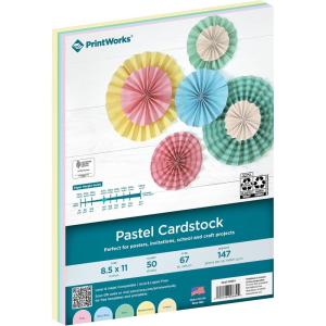 PrintWorks Bright Cardstock 8.5″ x 11″ – 50 Sheets – 5 Assorted Primary Colors – Ideal for School & Craft Projects – 65 lb/176 gsm – Made in the USA – FSC® Certified (00682)(Pastel)