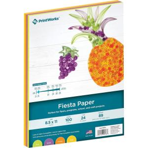 PrintWorks Bright Cardstock 8.5″ x 11″ – 50 Sheets – 5 Assorted Primary Colors – Ideal for School & Craft Projects – 65 lb/176 gsm – Made in the USA – FSC® Certified (00682)(Fiesta)