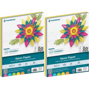 PrintWorks Bright Cardstock 8.5″ x 11″ – 50 Sheets – 5 Assorted Primary Colors – Ideal for School & Craft Projects – 65 lb/176 gsm – Made in the USA – FSC® Certified (00682)(Neon)