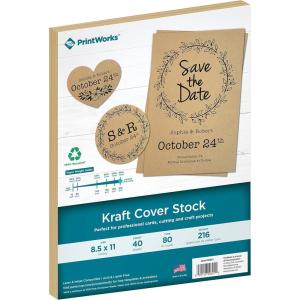 Print Works Kraft Cover Stock, Heavyweight, Solid Core, 8.5” x 11”, 40 Sheets (00691)