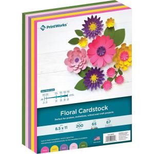 PrintWorks Floral Cardstock Paper 8.5″ x 11″ – 200 Sheets – 5 Assorted Colors for Flowers – Ideal for School & Craft Projects – 67 lb/147 gsm & 65 lb/176 gsm – Made in the USA (00602)