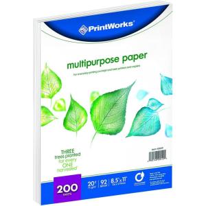 Printworks Multipurpose Paper, 20 Pound, 92 Bright, 750 Sheets, 8.5×11 Inches (00009),White(200 Sheets)