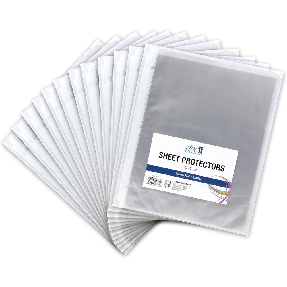 imageDocIt Top Loading Clear Sheet Protectors for 3 Ring Binders Store 85quot x 11quot Sheets NonStick ampamp Acid Free 12PACK10 Sheet Protectors Per Pack Clear 00781C12Pack