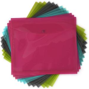 DocIt Reusable Side Open Envelopes with Snap Button Closure, 10″ x 11 3/4″, Assorted 12-Pack, 3 Each of Pink, Blue, Green and Grey (00891-C)