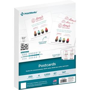 PrintWorks Blank Printable Postcards for Mailing & Printing – 1000 Cards (4.25″ x 5.5″ Post Card Size) – 4 per Sheet – 250 Sheets (8.5” x 11”) – Made in the USA – No Envelope Needed – White (04299)(4.25 x 5.5 Inches)