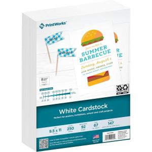 Printworks White Cardstock, 67 lb, 96 Bright, FSC Certified, (5 pack bundle) 500 Sheets, 8.5 x 11 Inch (00540C)(250 Sheets)