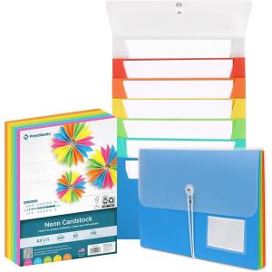 Teacher Organizing Bundle: Two 7-Pocket Cascading File Organizers & 200 Sheets Neon Cardstock for School Projects & Classroom Organization